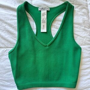 Women's Green Ribbed V-Neck Tank Top